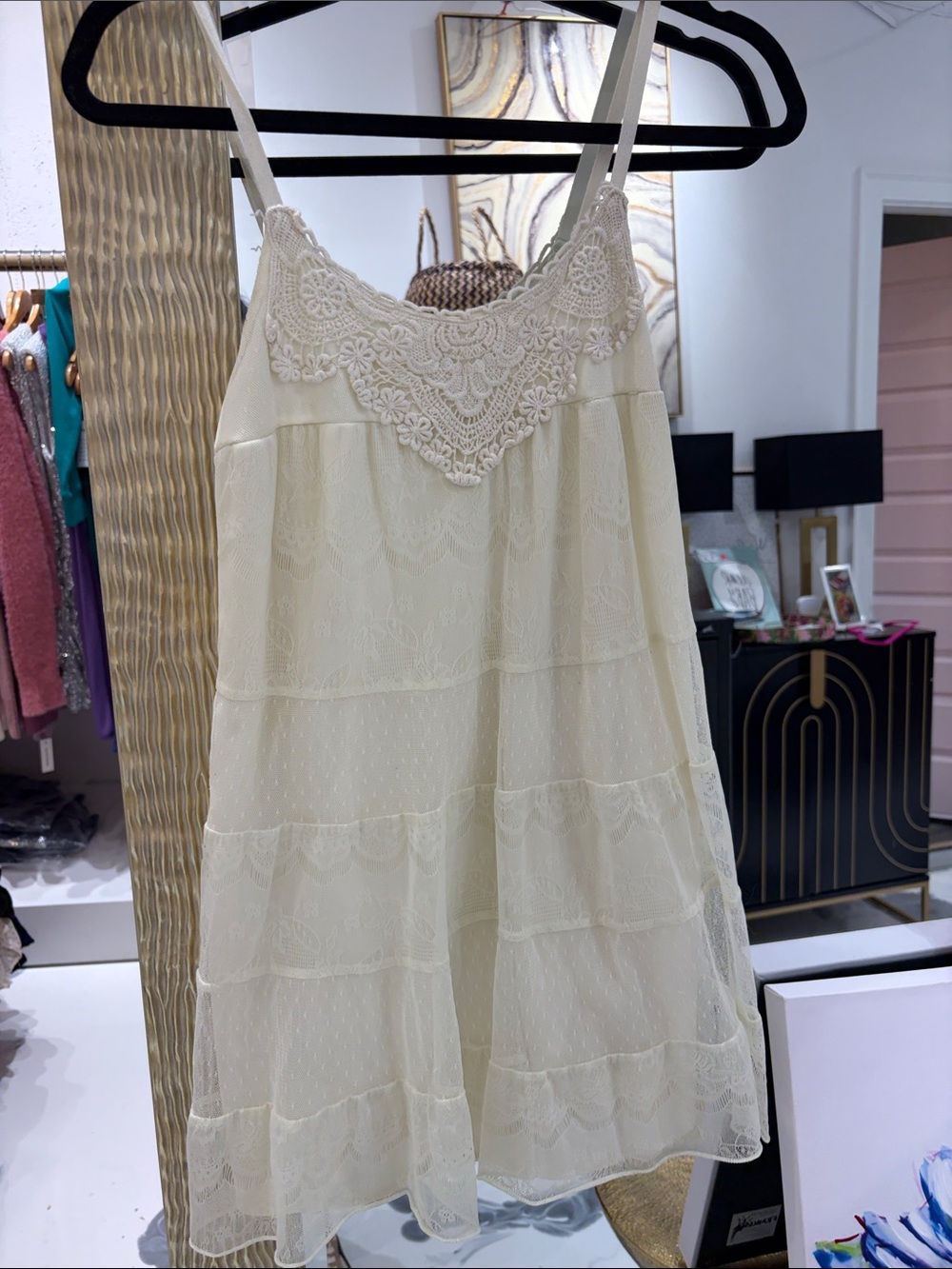 Xhilaration Cream Lace Tiered Mini Dress